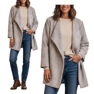 Calvin Klein Women's Sz 3X Light Brown /Ivory Plaid Open Front Jacket Pockets